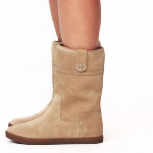 Tory Burch Alana Suede Shearling Mid Calf Boots Sz 6 Women - Picture 1 of 11